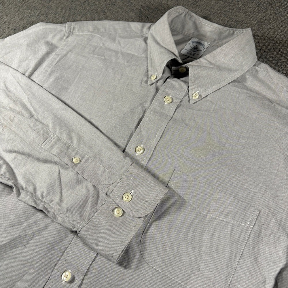 Brooks Brothers Button Down Shirt Mens L Grey Regent Fit Long Sleeve Cotton